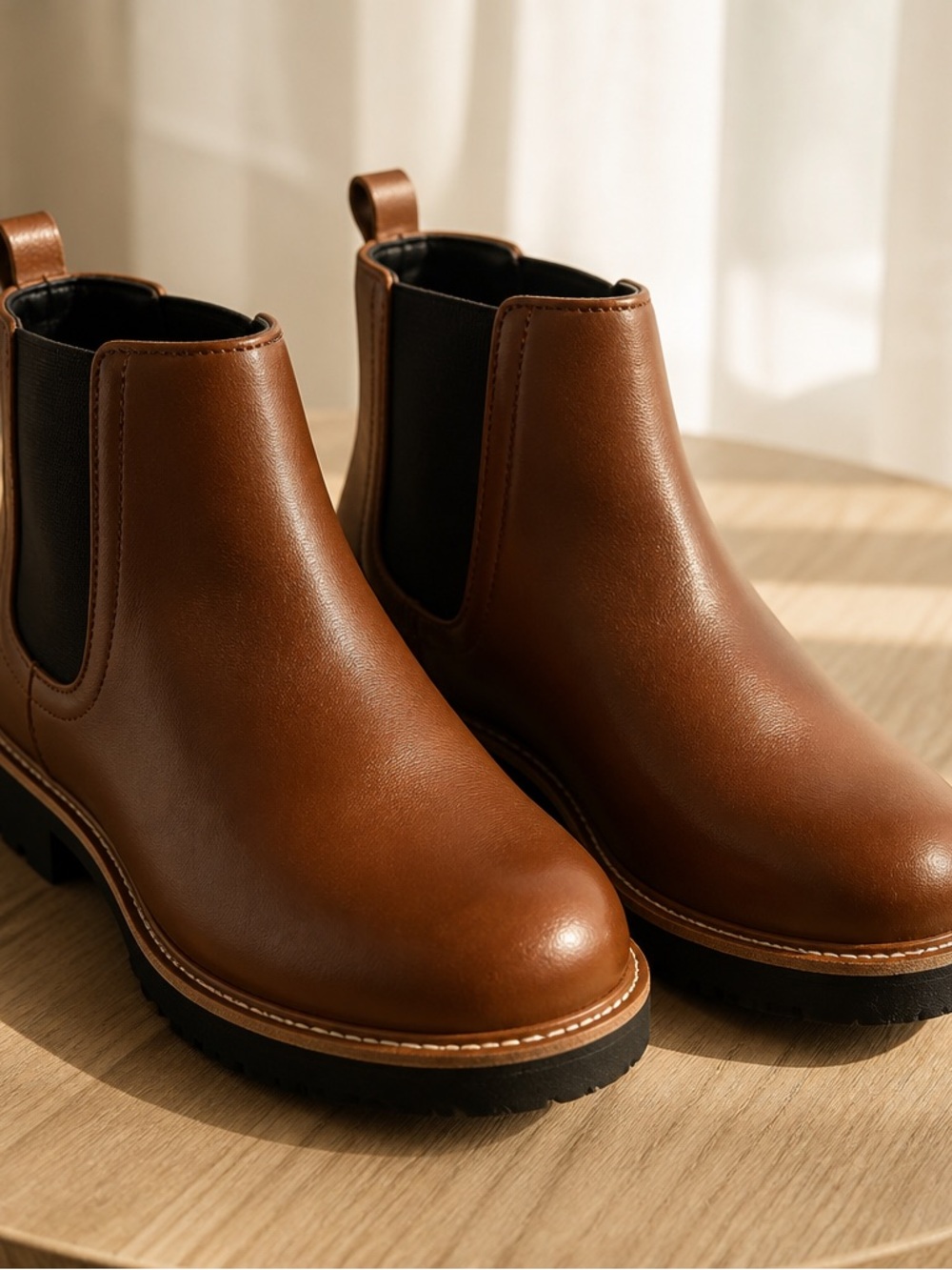Women’s YellowBox Brown Leather Zari Ankle Rugged Sole Boots Sz 8 Like New